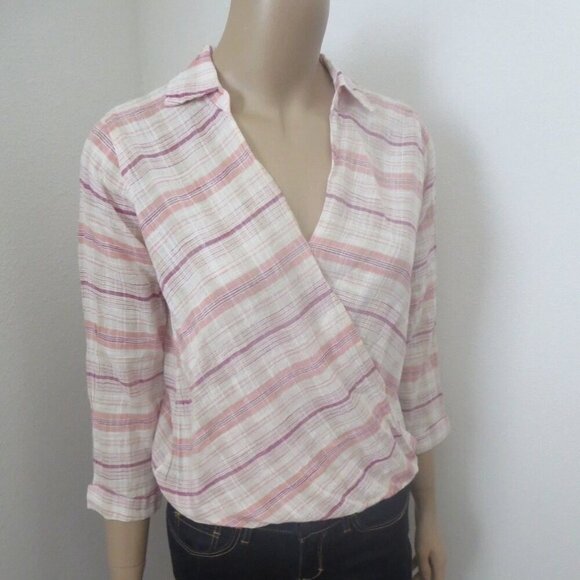 Hollister Womens Plaid Checkered Wrap Front Top Size XS 3/4 Sleeves - Picture 3 of 5